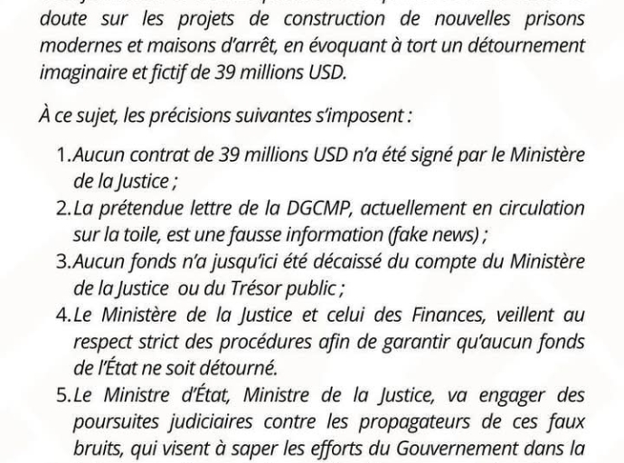 Construction des prisons : Constant Mutamba sous des rumeurs de détournement, le Ministère de la Justice dément 